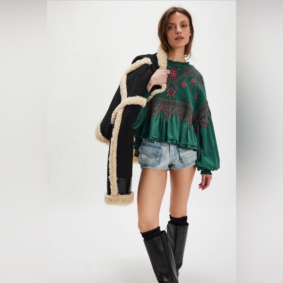 NWT Free People Holly Long Sleeve Knit Top ~Green Combo~ - Picture 4 of 4